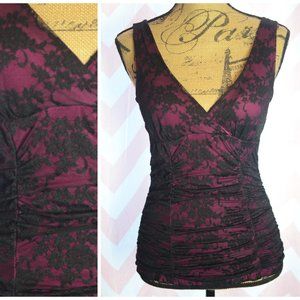 Padded Lace Overlay Pink Sleeveless Blouse Top